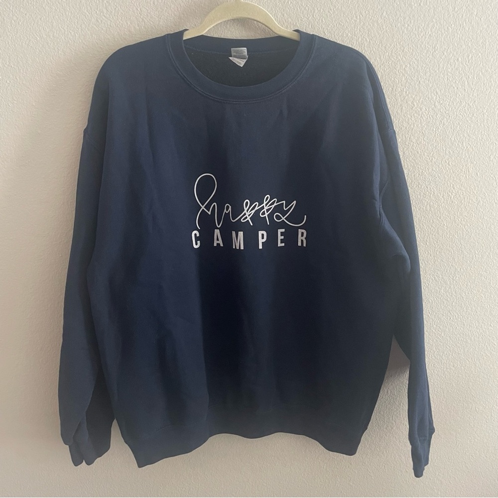 Gildan Navy Crewneck Sweater - Happy Camper